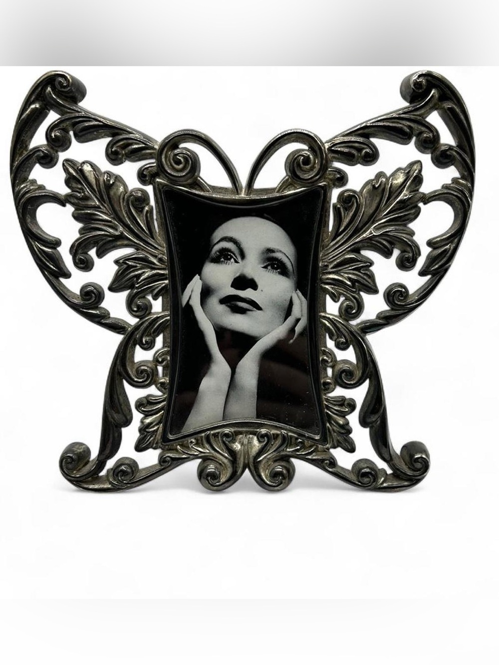 Vintage Dolores Del Río Butterfly Brass Framed Art Print B&W Classic Hollywood